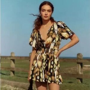 Anthropologie The Somerset Romper Bronze Ikat Print Size M NEW